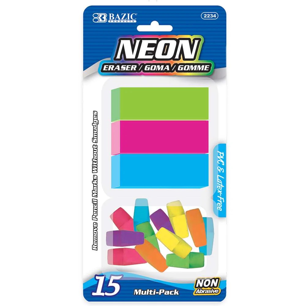 Bazic Neon Eraser Set, Multi-Pack