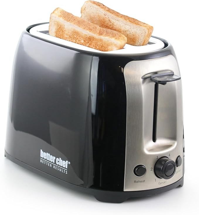 Better Chef 2-Slice Toaster with Pull Out Crumb Tray, Chrome
