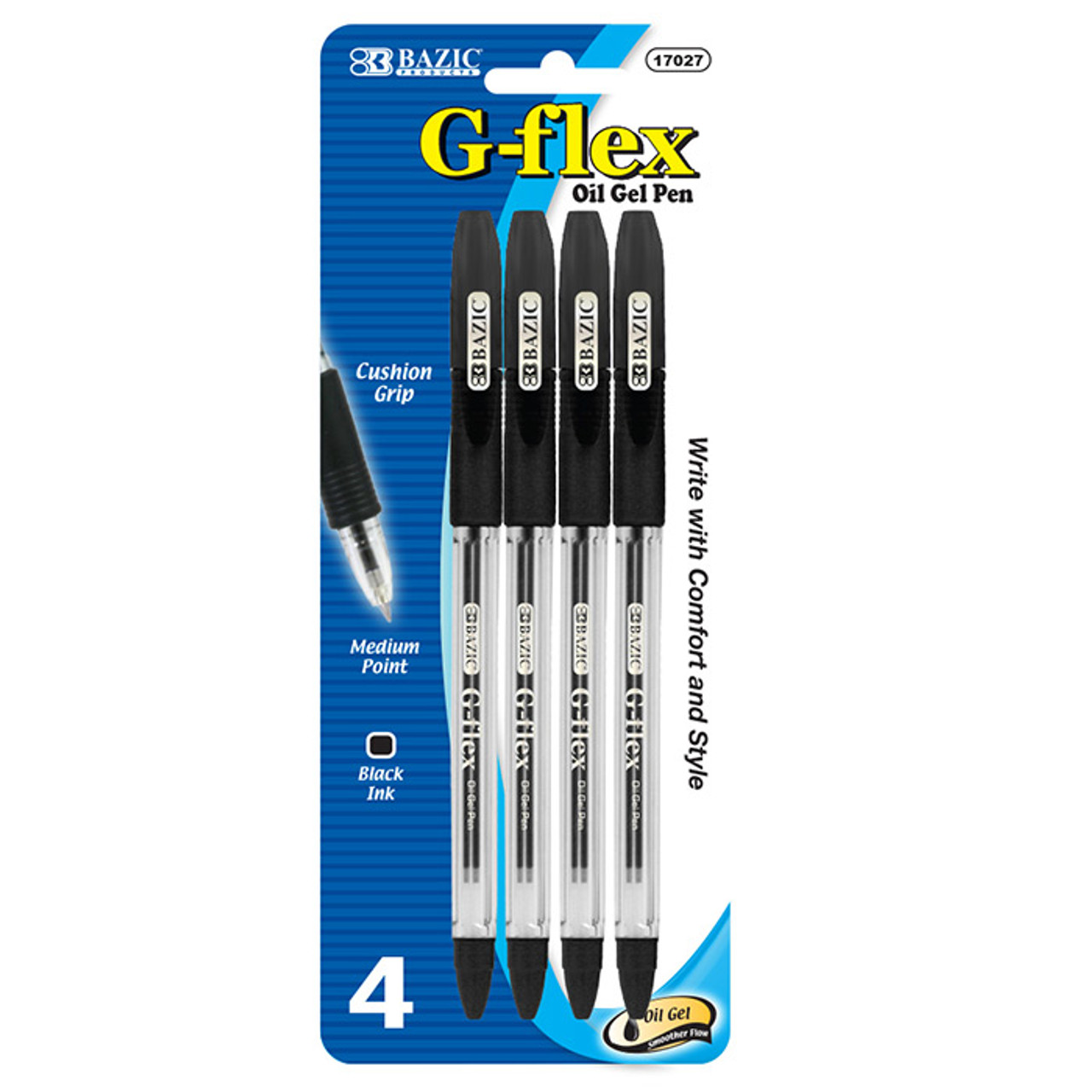 Bazic G-flex Oil Gel Pen, Black, 4 Pack